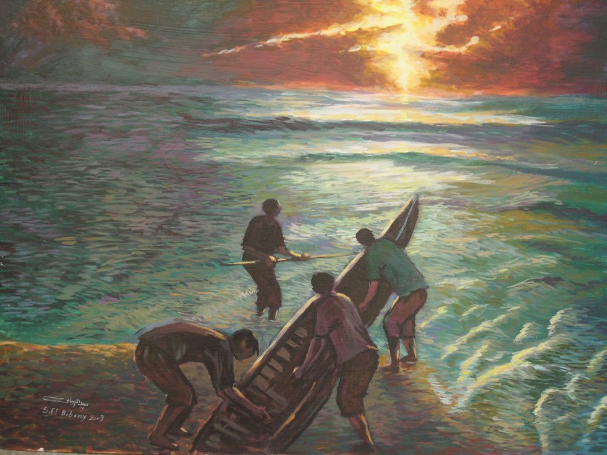 Fishing in the moonlight  The paintings are all Egyptian
