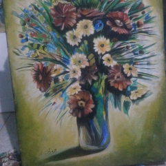 Vase Of Red & Yellow Flowers