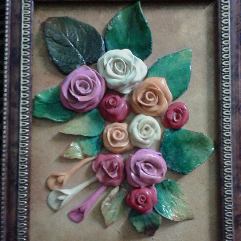 Roses  (Ceramic Artwork On Wood)