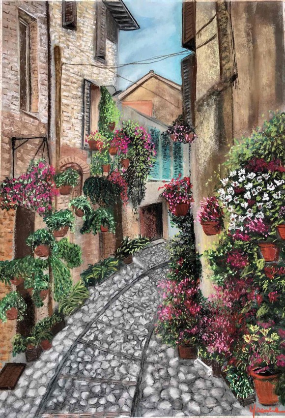 Flowery Cobbled Street