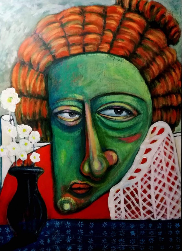 An Old Woman Behind The Table