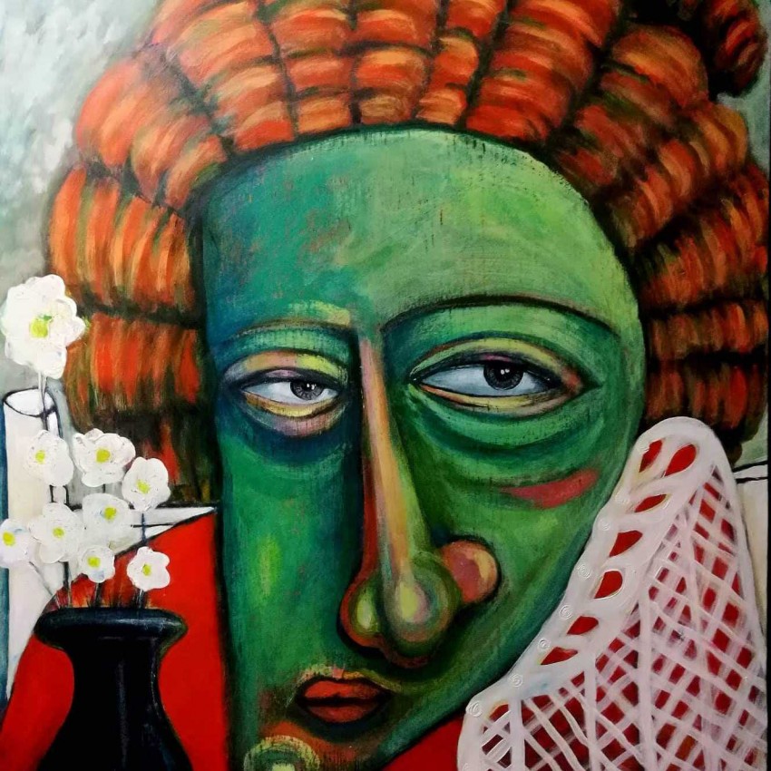 An Old Woman Behind The Table