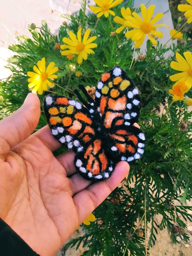 Hand Felted Natural Marino Wool Butterfly brooch