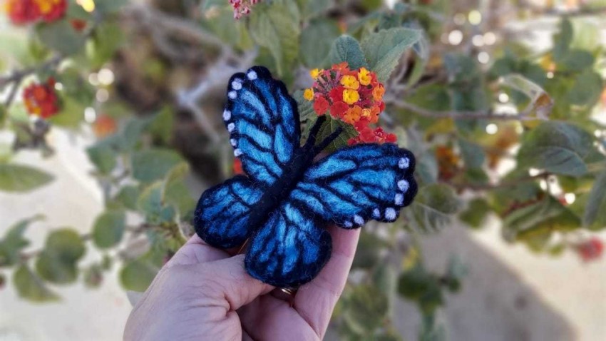 Felted Blue Morpho Butterfly Brooch