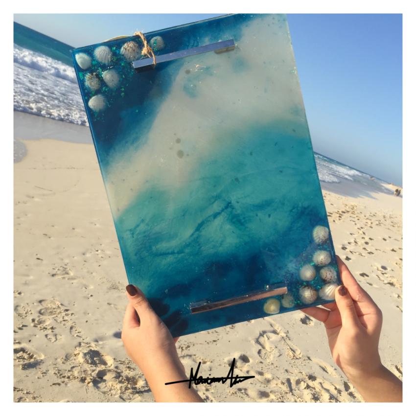 Big Resin  Tray Adorned With Sea Shells
