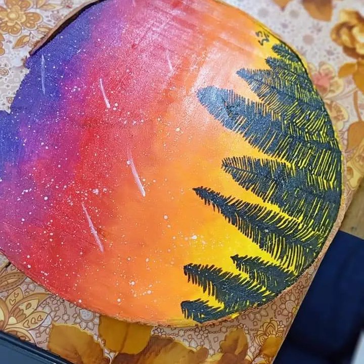 Painting On A Wood Slice