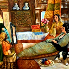 (Orientalist Art) Wealthy Lady & Her Maids